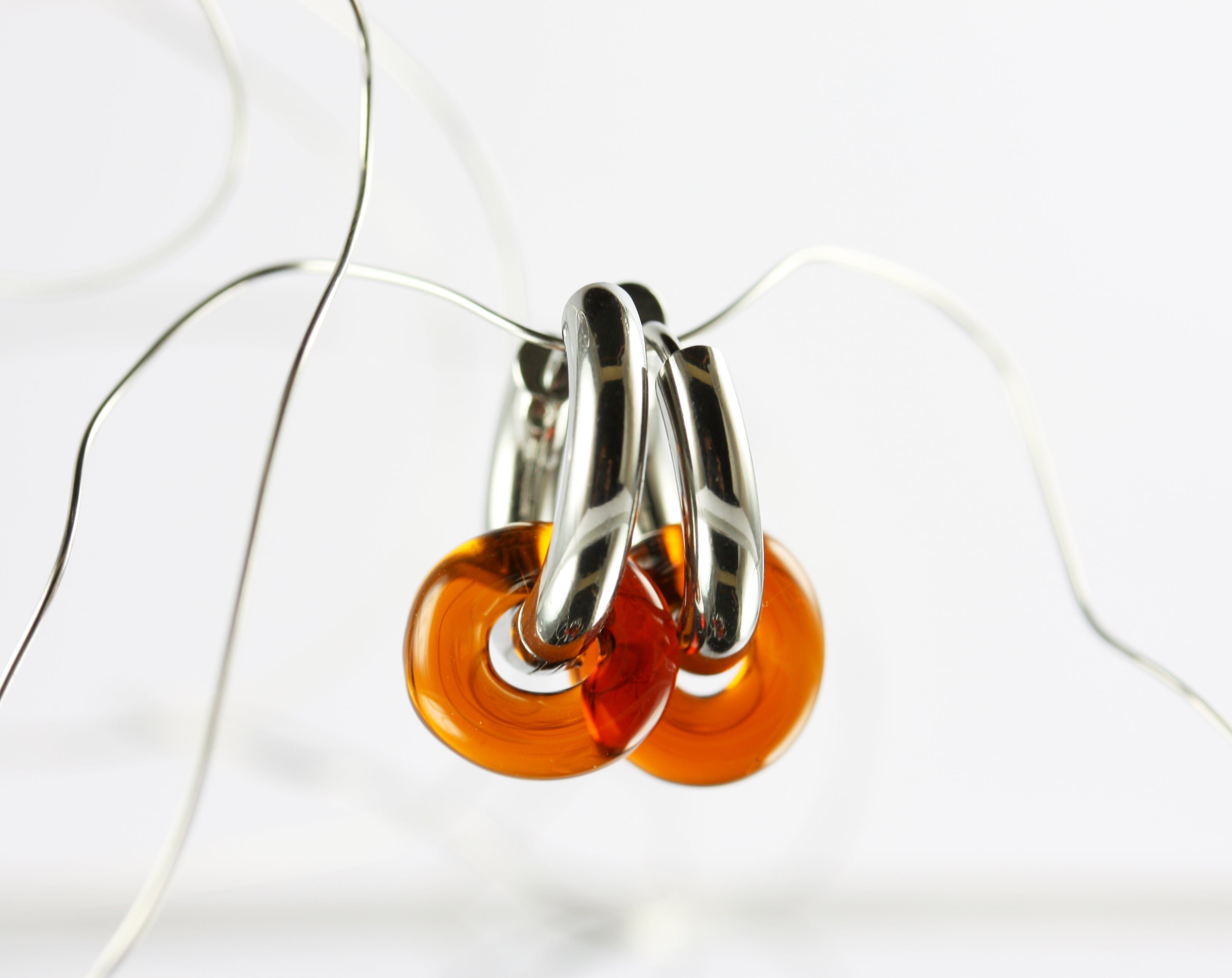 Ohrhänger Creolen Edelstahl Glas Orange